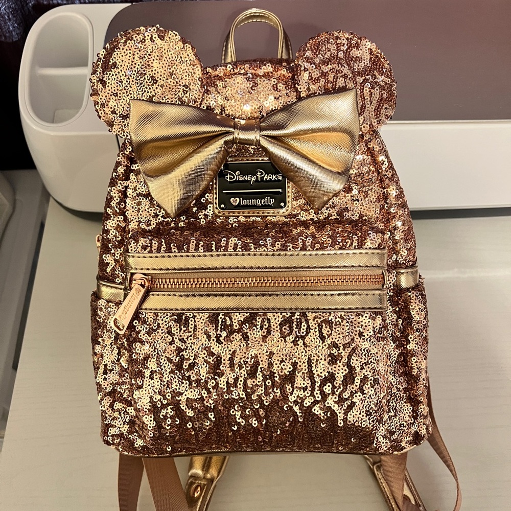 Disney rose gold sequin backpack NWOT